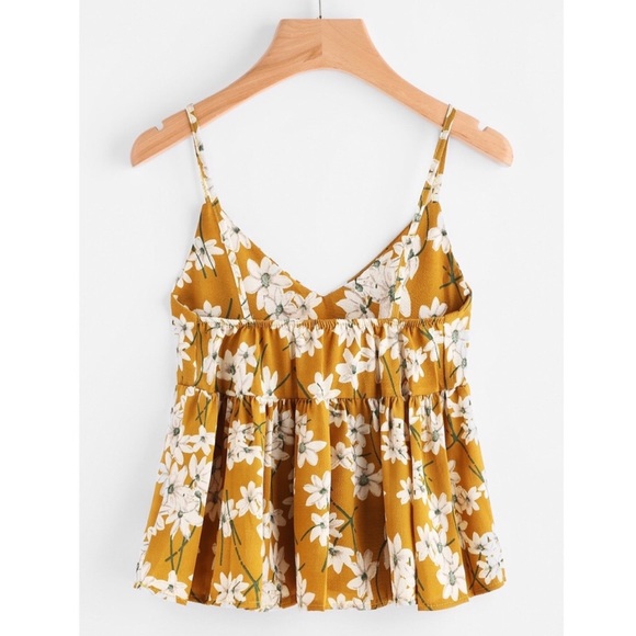 MUSTARD FLORAL PRINTED SPAGHETTI STRAP BABYDOLL TOP - Picture 7 of 8